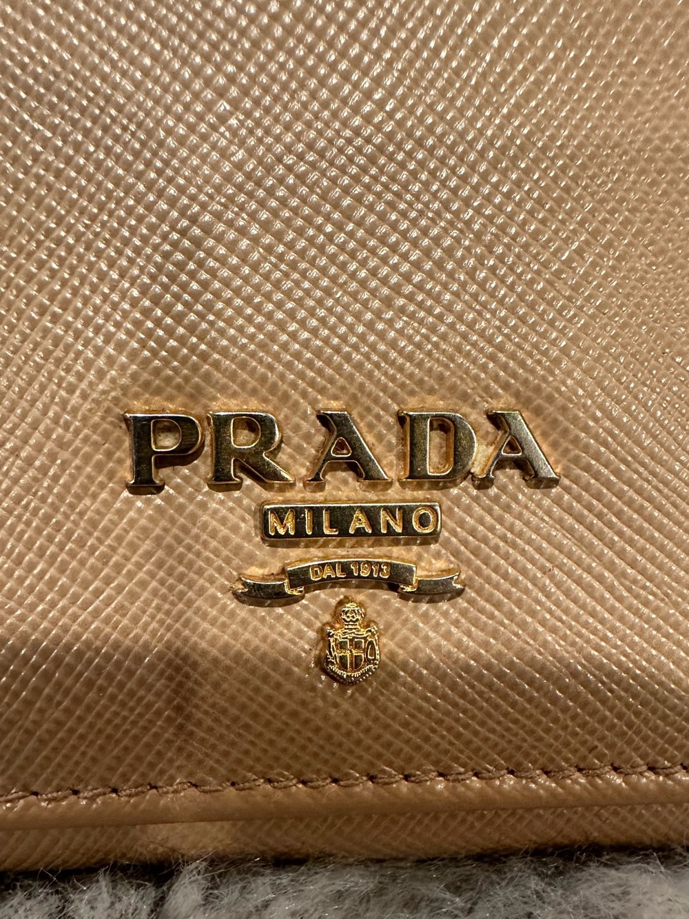 Prada Gold-Logo Saffiano Wallet in Nude Pink